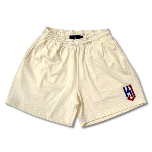 KJ x ISAIAH SHAYLE PRO MESH SHORT - CREAM (BLUE/RED)